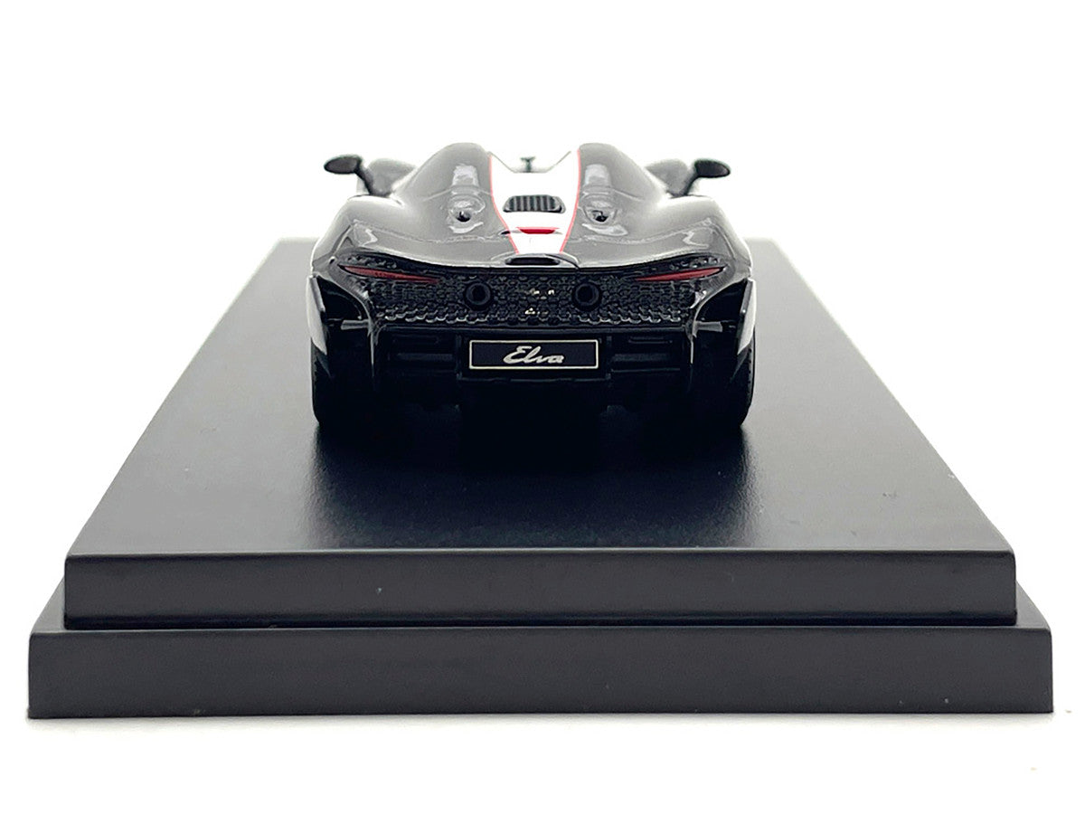 McLaren Elva Convertible #4 Carbon Black with White and Red Stripes 1/64 Diecast Model Car by LCD Models LuxuryLifeWay Online Store