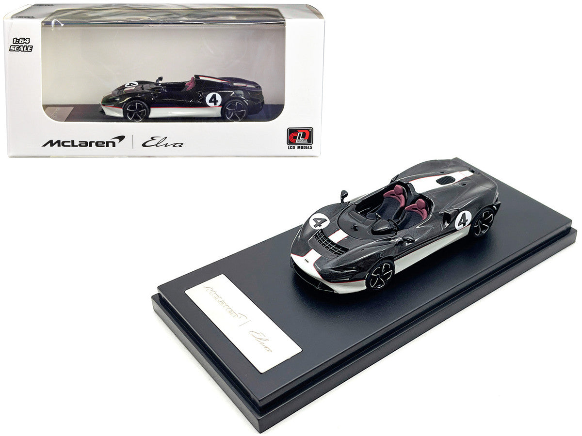 McLaren Elva Convertible #4 Carbon Black with White and Red Stripes 1/64 Diecast Model Car by LCD Models LuxuryLifeWay Online Store
