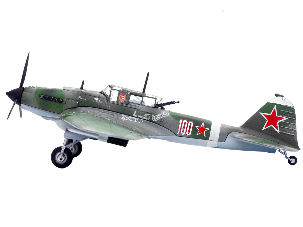 Ilyushin IL-2M3 Sturmovik Aircraft #100 Green Camouflage "Piloted by Vasily Emelyanenko" Soviet Air Force 1/72 Diecast Model Airplane by Legion LuxuryLifeWay Online Store