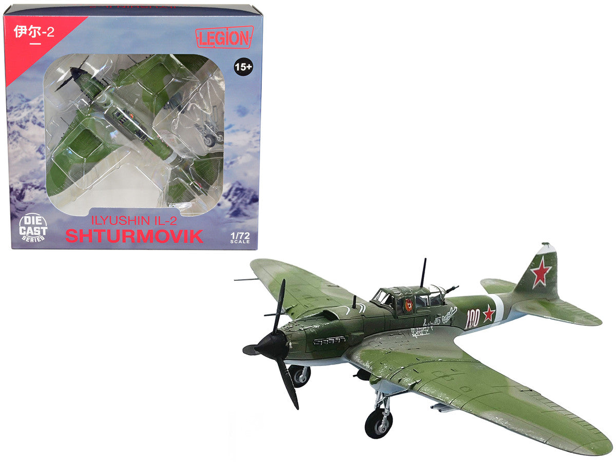 Ilyushin IL-2M3 Sturmovik Aircraft #100 Green Camouflage "Piloted by Vasily Emelyanenko" Soviet Air Force 1/72 Diecast Model Airplane by Legion LuxuryLifeWay Online Store