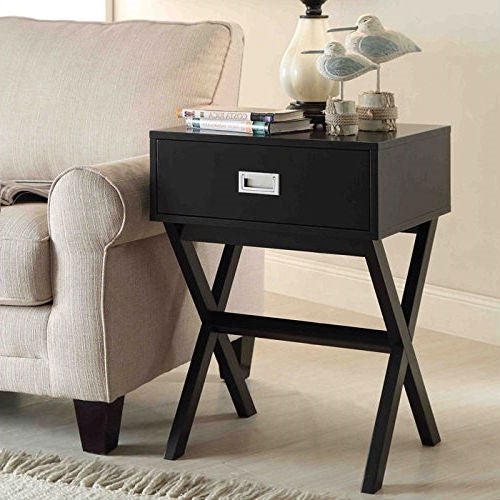 Modern 1-Drawer Bedside Table Nightstand End Table in Black Wood Finish LuxuryLifeWay Online Store