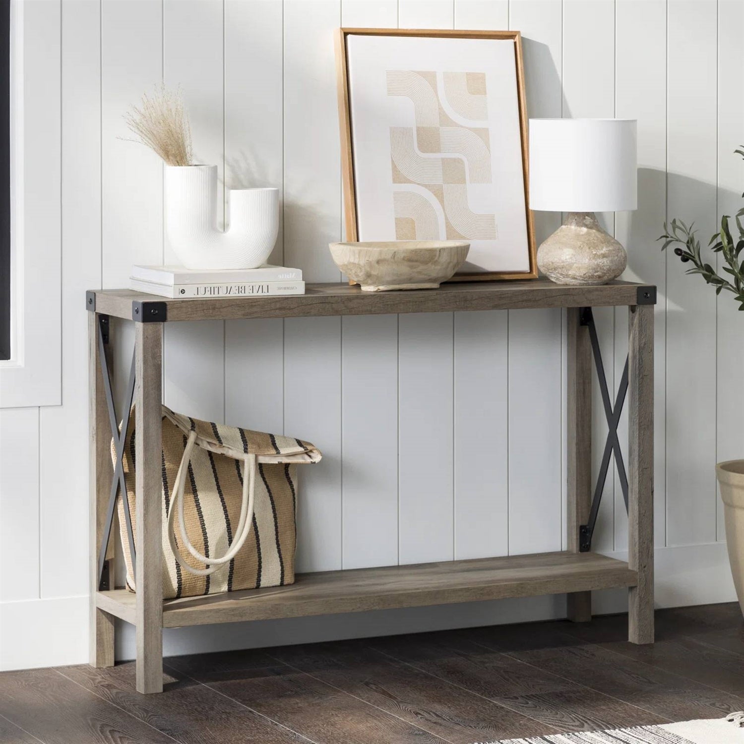 Industrial Farmhouse Entryway Table / Console Table in Taupe Grey Wood Finish LuxuryLifeWay Online Store