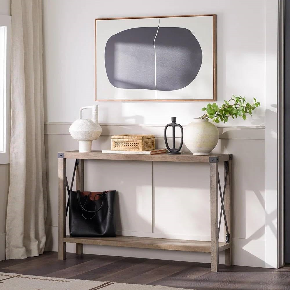 Industrial Farmhouse Entryway Table / Console Table in Taupe Grey Wood Finish LuxuryLifeWay Online Store