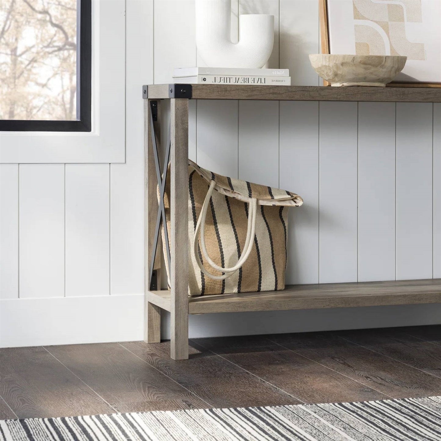 Industrial Farmhouse Entryway Table / Console Table in Taupe Grey Wood Finish LuxuryLifeWay Online Store