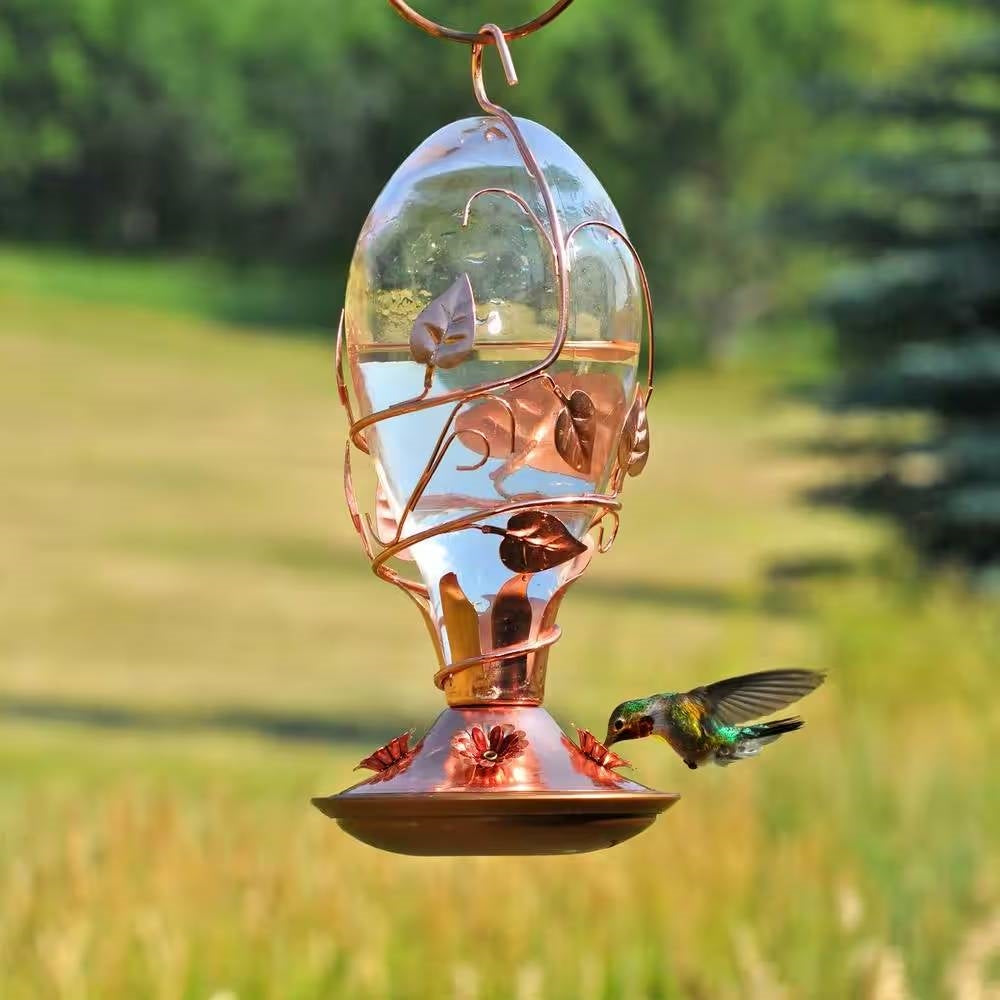 Copper and Glass Hummingbird Feeder - 32 Fl. oz. Nectar Capacity LuxuryLifeWay Online Store