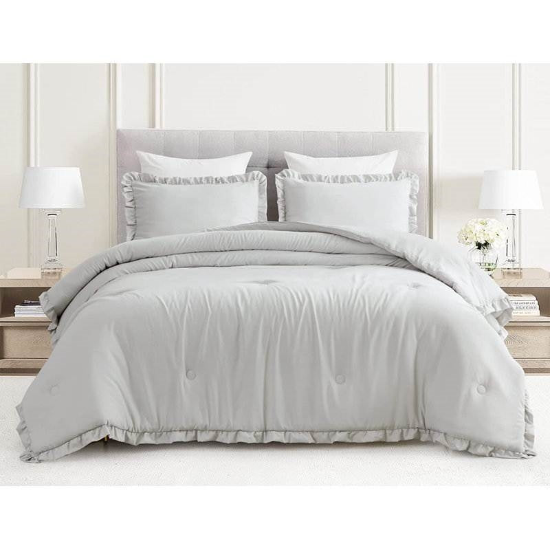 Queen Oversized Grey Ruffled Edge Microfiber Comforter Set LuxuryLifeWay Online Store
