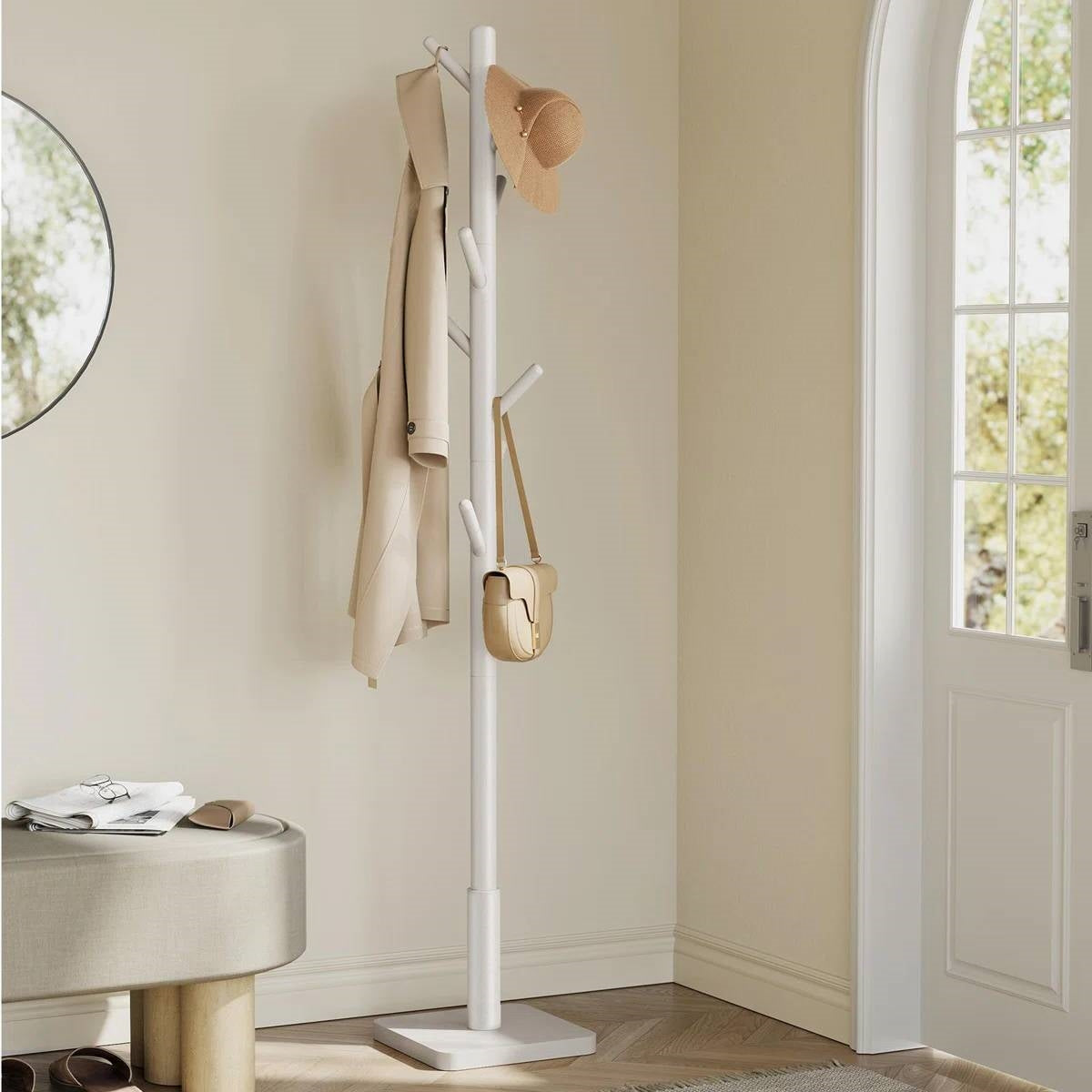 Modern Farmhouse Solid Wood Coat Rack Entryway Hall Tree Hat Stand in Light Grey LuxuryLifeWay Online Store