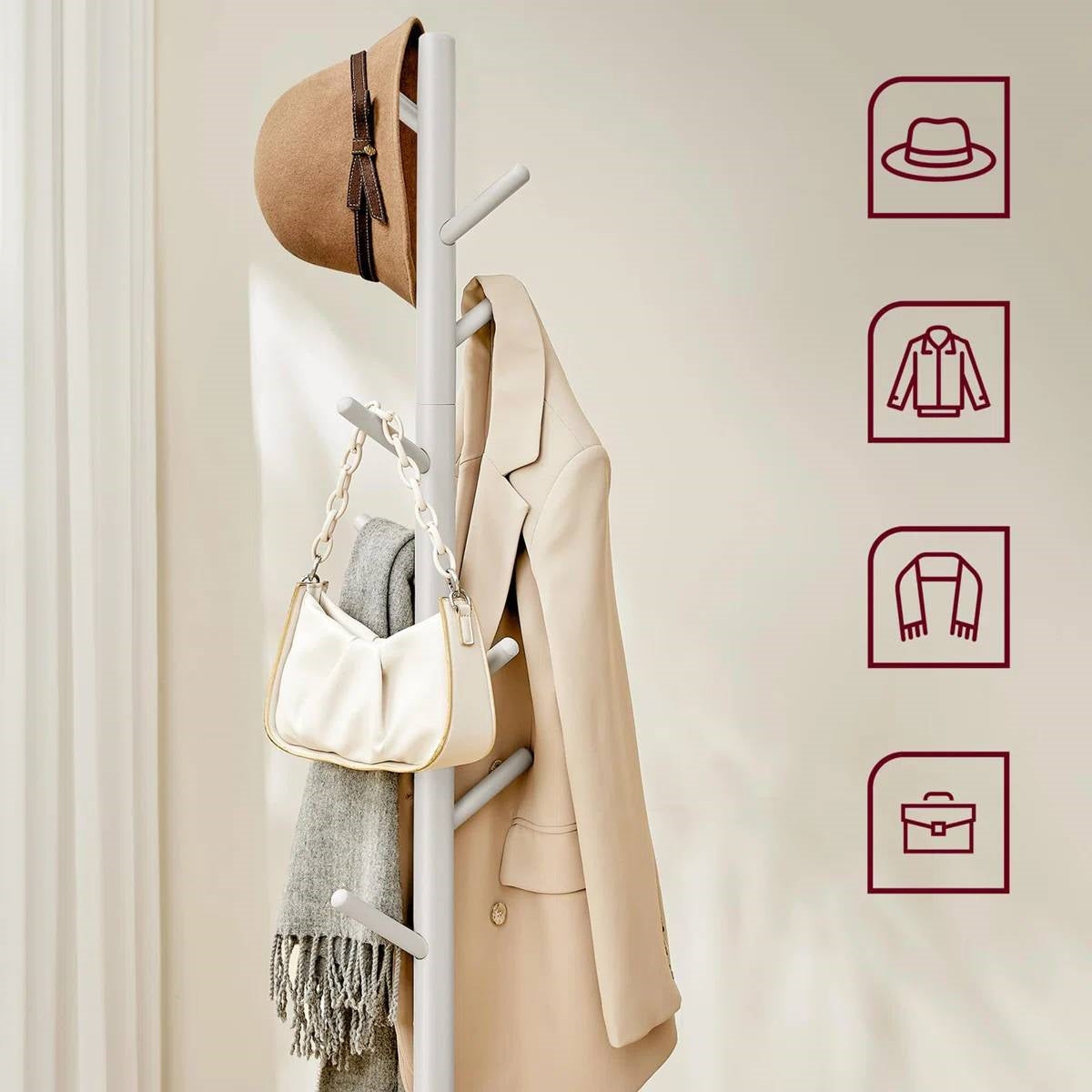 Modern Farmhouse Solid Wood Coat Rack Entryway Hall Tree Hat Stand in Light Grey LuxuryLifeWay Online Store