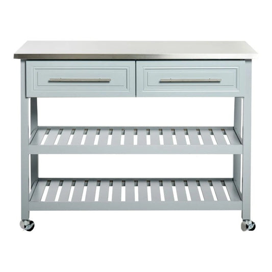 Light Gray Rolling Kitchen Island 2 Drawers Storage with Stainless Steel Top LuxuryLifeWay Online Store