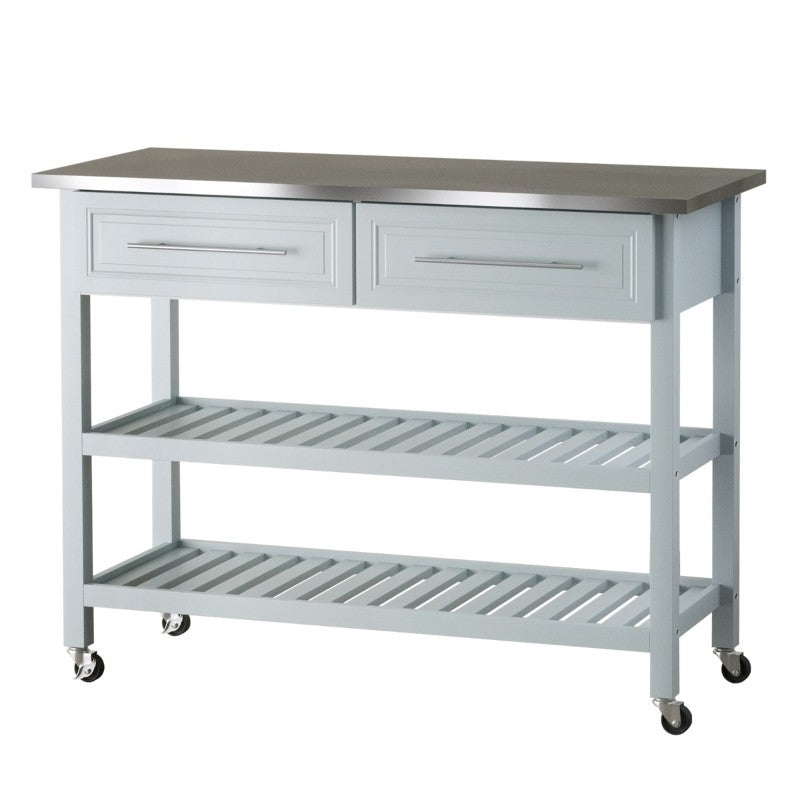Light Gray Rolling Kitchen Island 2 Drawers Storage with Stainless Steel Top LuxuryLifeWay Online Store