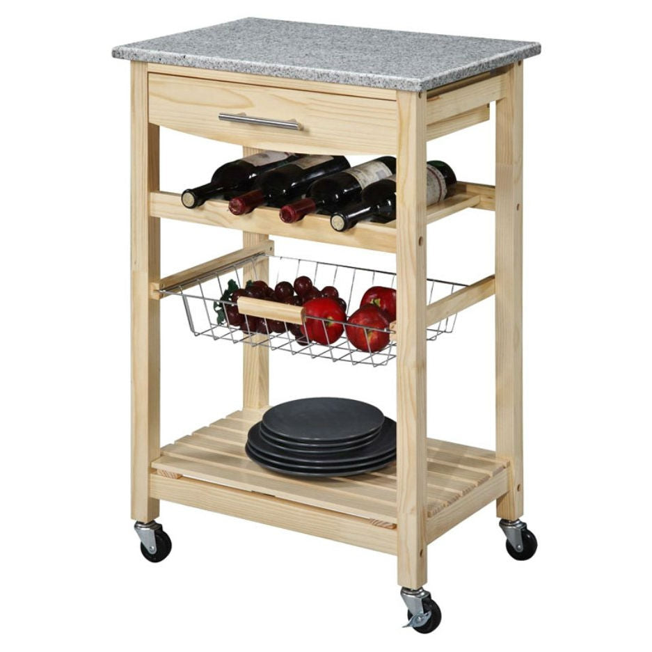 Natural Wood Finish Kitchen Island Cart with Granite Top LuxuryLifeWay Online Store