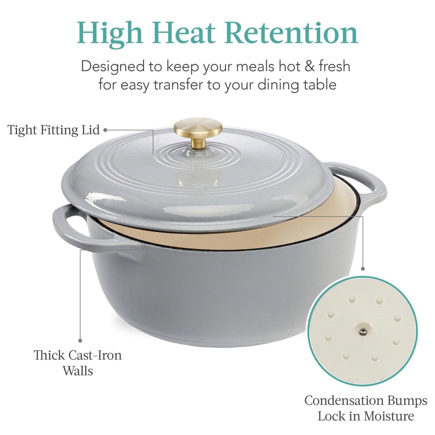 6 Quart Large Light Grey Enamel Cast-Iron Dutch Oven Kitchen Cookware LuxuryLifeWay Online Store