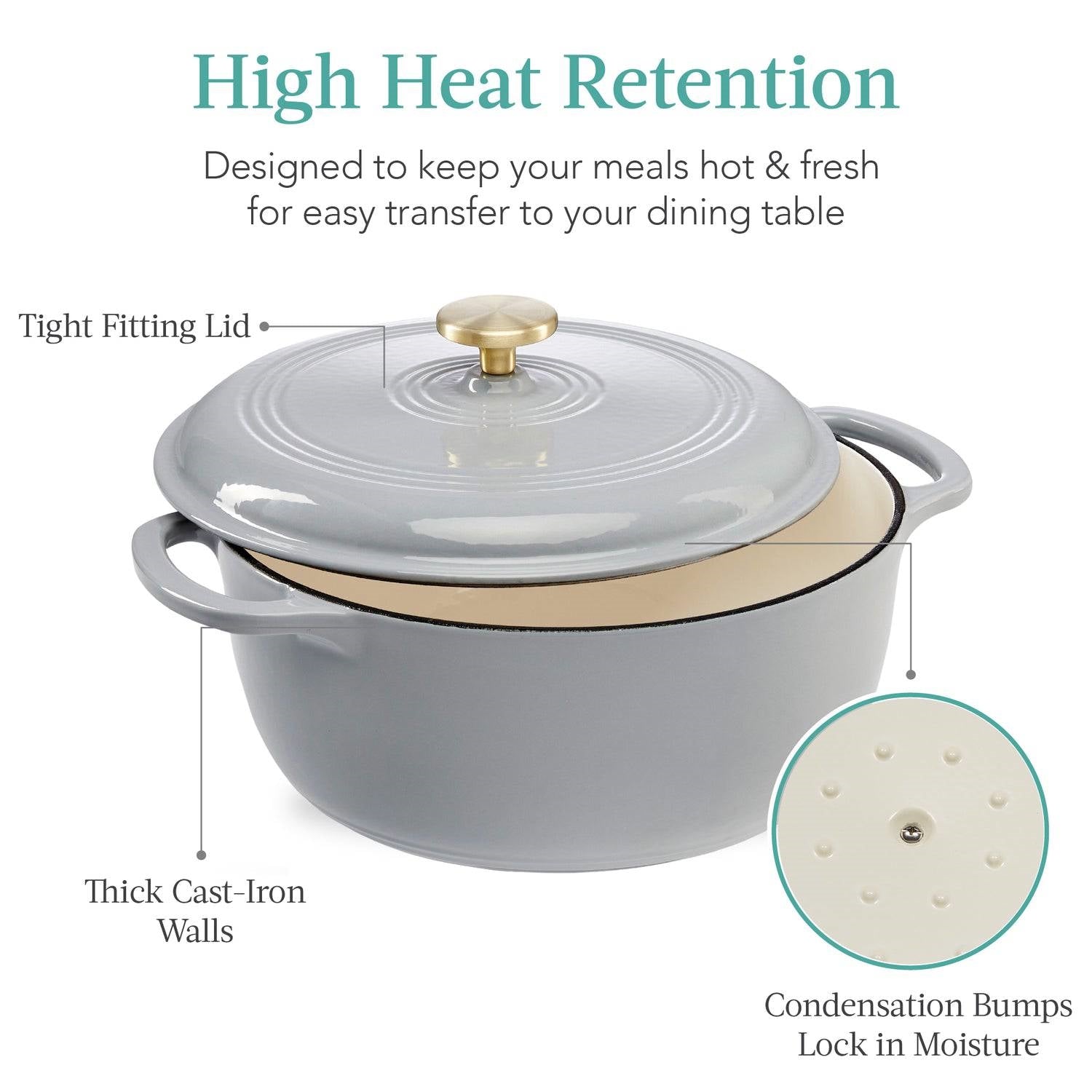 6 Quart Large Light Grey Enamel Cast-Iron Dutch Oven Kitchen Cookware LuxuryLifeWay Online Store