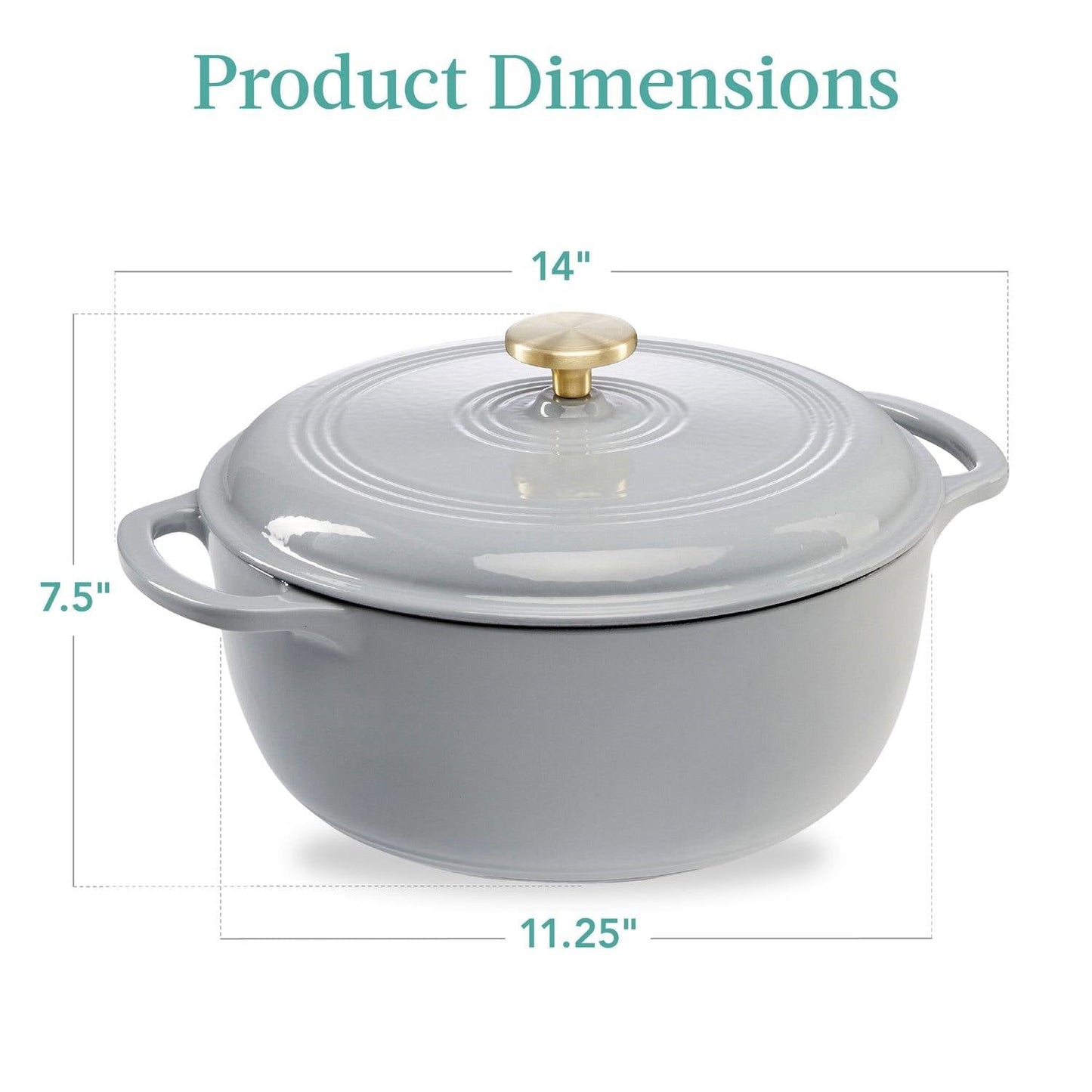 6 Quart Large Light Grey Enamel Cast-Iron Dutch Oven Kitchen Cookware LuxuryLifeWay Online Store