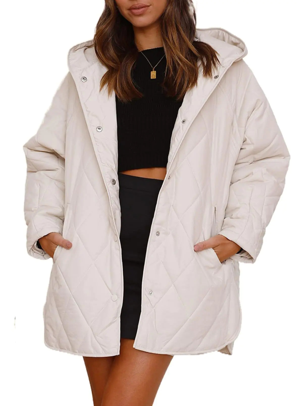 2023 Women's Casual Diamond Quilted Hooded Jacket