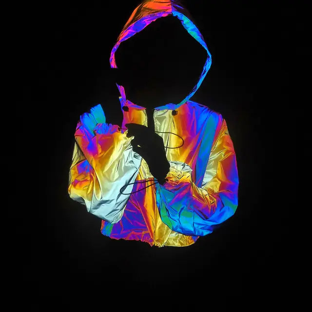 Women's Colorful Reflective Hooded Jacket Crop Top