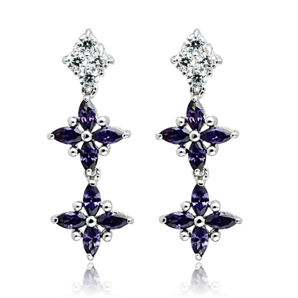 LO2324 - Rhodium Brass Jewelry Sets with AAA Grade CZ  in Amethyst LuxuryLifeWay Online Store