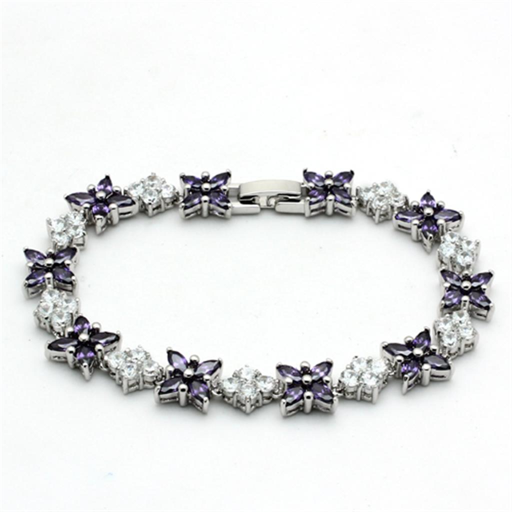 LO2324 - Rhodium Brass Jewelry Sets with AAA Grade CZ  in Amethyst LuxuryLifeWay Online Store