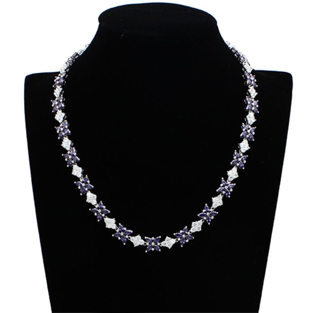 LO2324 - Rhodium Brass Jewelry Sets with AAA Grade CZ  in Amethyst LuxuryLifeWay Online Store