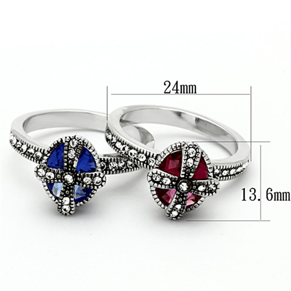 LO2997 - Rhodium Brass Ring with Synthetic Synthetic Glass in Multi Color LuxuryLifeWay Online Store