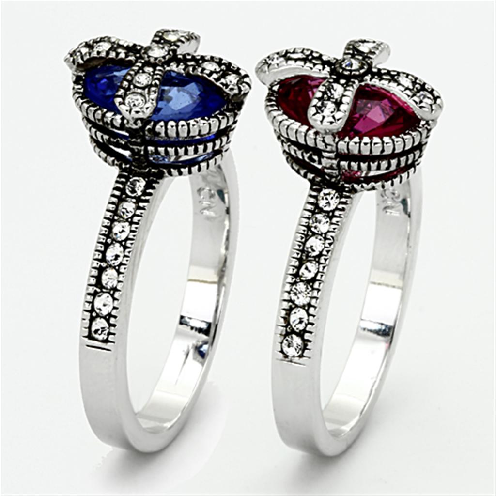 LO2997 - Rhodium Brass Ring with Synthetic Synthetic Glass in Multi Color LuxuryLifeWay Online Store