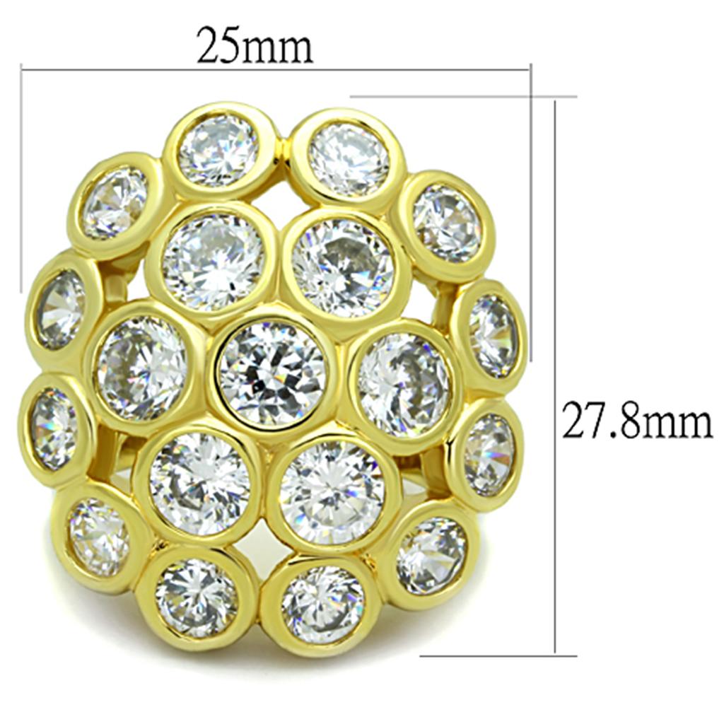 LO3250 - Gold Brass Ring with AAA Grade CZ  in Clear LuxuryLifeWay Online Store