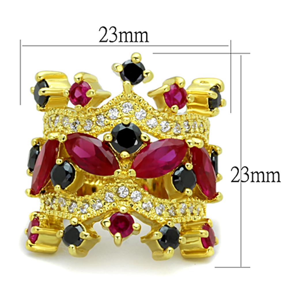 LO3252 - Gold Brass Ring with AAA Grade CZ  in Multi Color LuxuryLifeWay Online Store