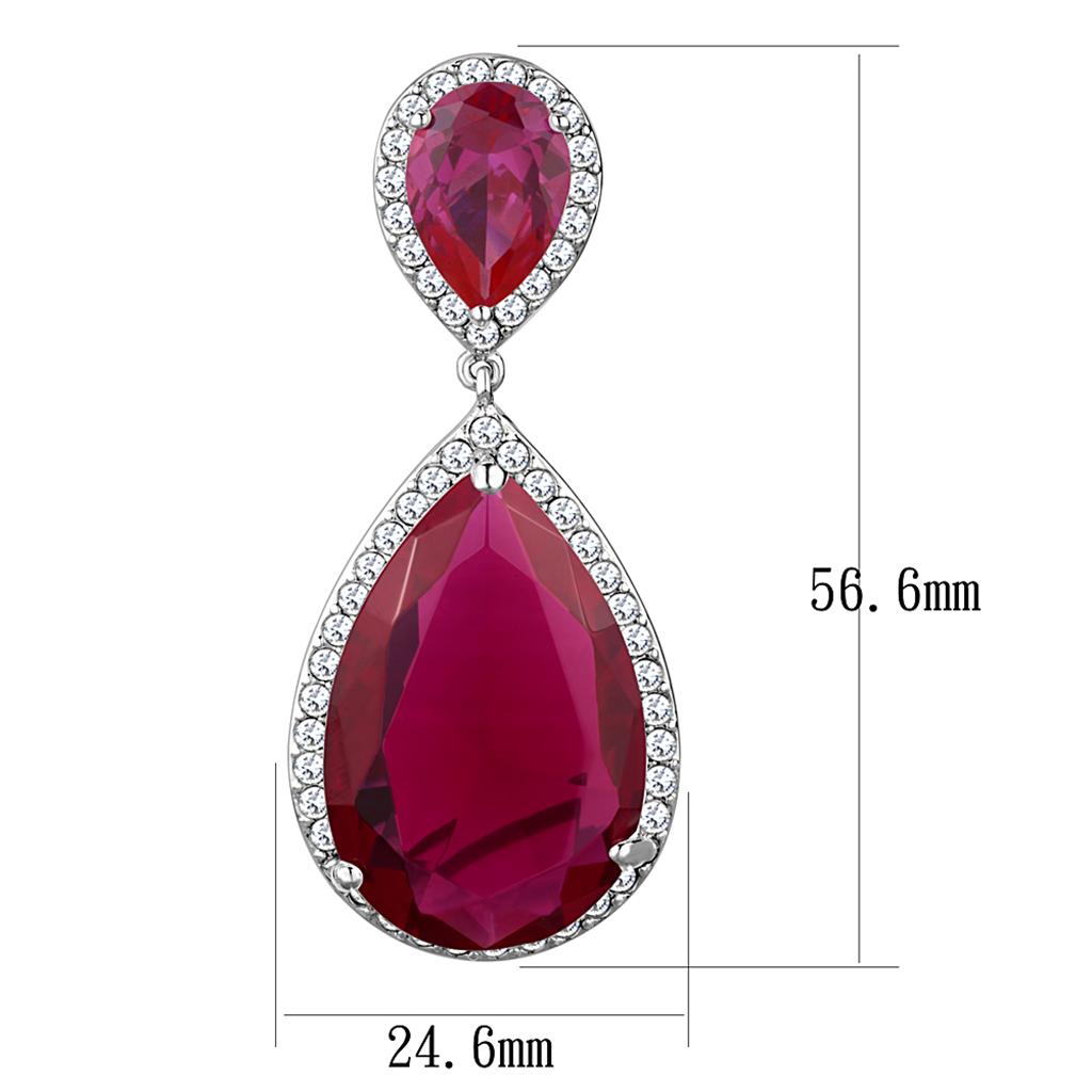 LO3296 - Rhodium Brass Earrings with AAA Grade CZ  in Ruby LuxuryLifeWay Online Store