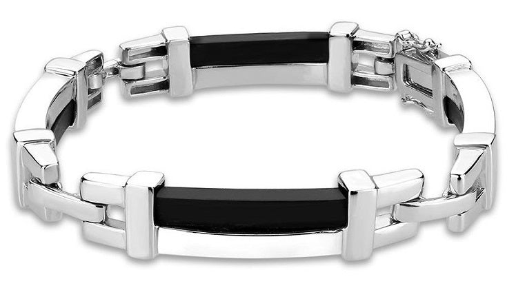LOS331 - Rhodium Sterling Silver Bracelet with Leather in Jet LuxuryLifeWay Online Store
