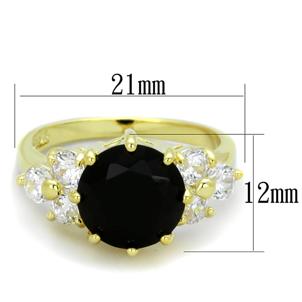 LO3386 - Gold Brass Ring with Synthetic Synthetic Glass in Jet LuxuryLifeWay Online Store