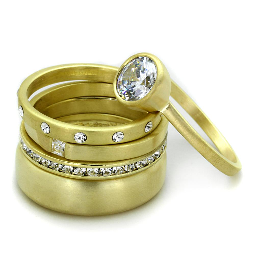 LO3645 - Gold & Brush Brass Ring with AAA Grade CZ  in Clear LuxuryLifeWay Online Store