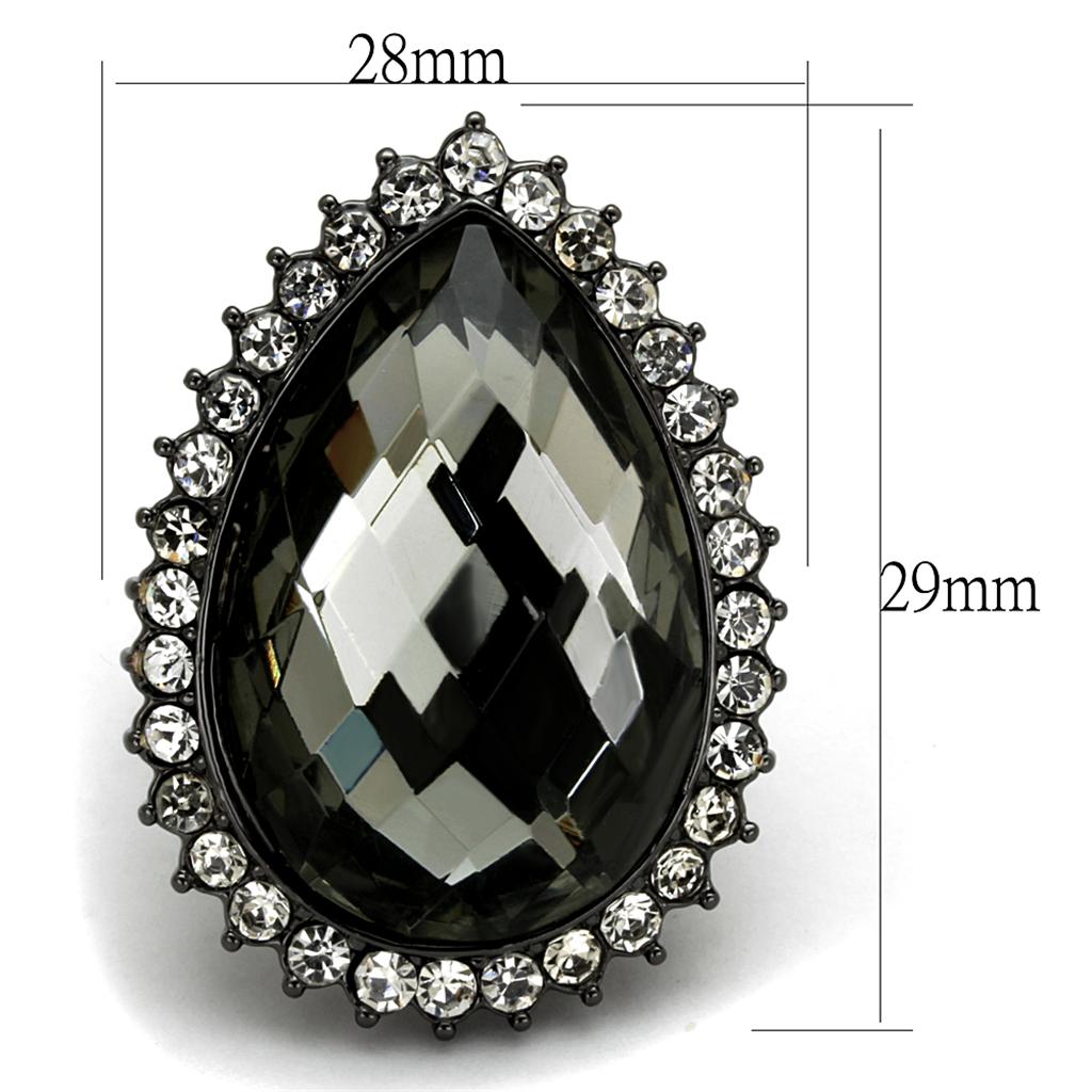 LO3688 - Ruthenium Brass Ring with Synthetic Synthetic Glass in Black Diamond LuxuryLifeWay Online Store