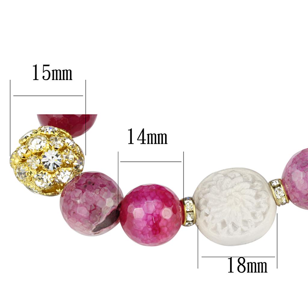 LO3782 - Gold Brass Bracelet with Synthetic Onyx in Fuchsia LuxuryLifeWay Online Store