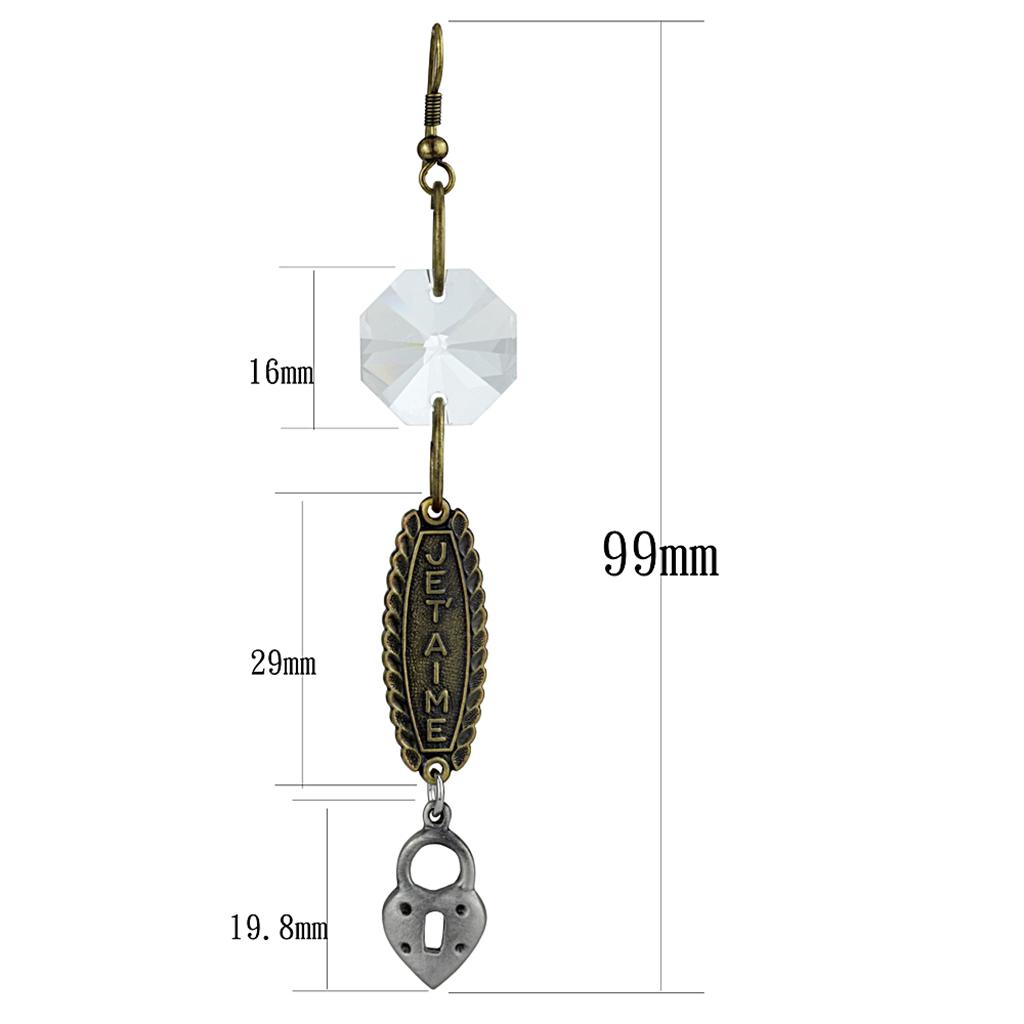 LO3801 - Gold+Antique Silver White Metal Earrings with Synthetic Synthetic Glass in Clear LuxuryLifeWay Online Store