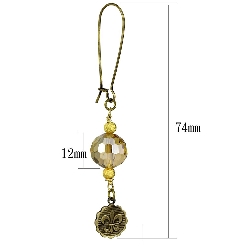 LO3806 - Antique Copper White Metal Earrings with Synthetic Glass Bead in Champagne LuxuryLifeWay Online Store