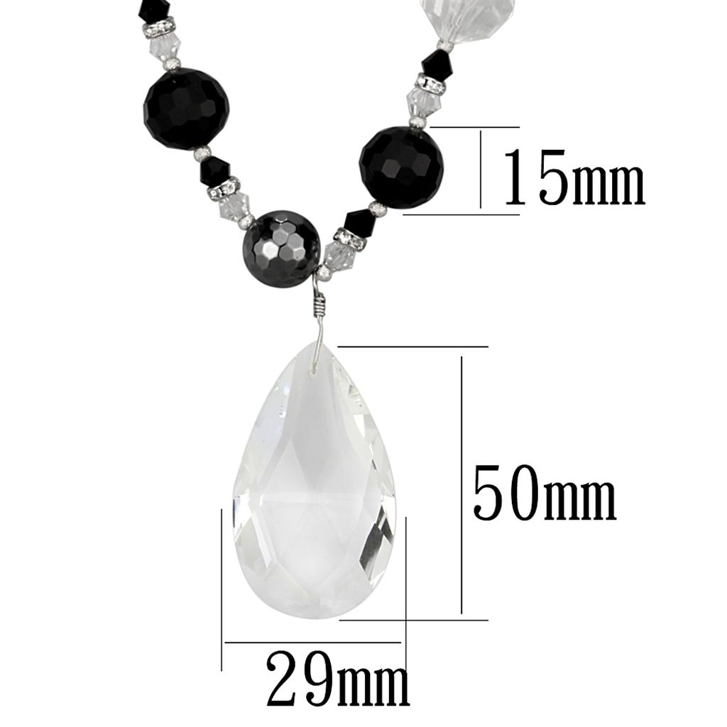 LO3817 - Antique Silver White Metal Necklace with Synthetic Synthetic Glass in Clear LuxuryLifeWay Online Store