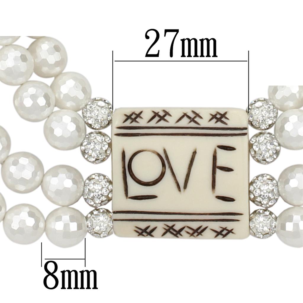 LO3820 - Antique Silver White Metal Necklace with Synthetic Glass Bead in White LuxuryLifeWay Online Store