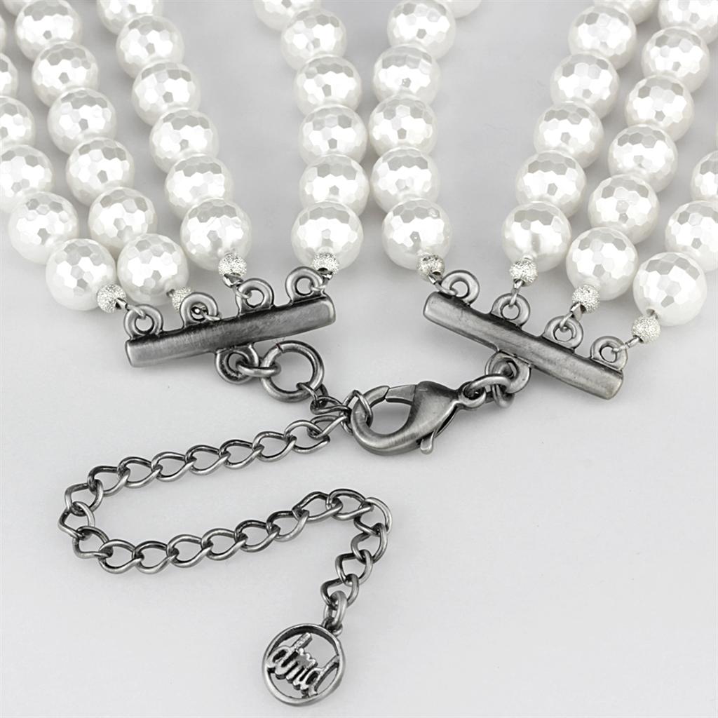 LO3820 - Antique Silver White Metal Necklace with Synthetic Glass Bead in White LuxuryLifeWay Online Store