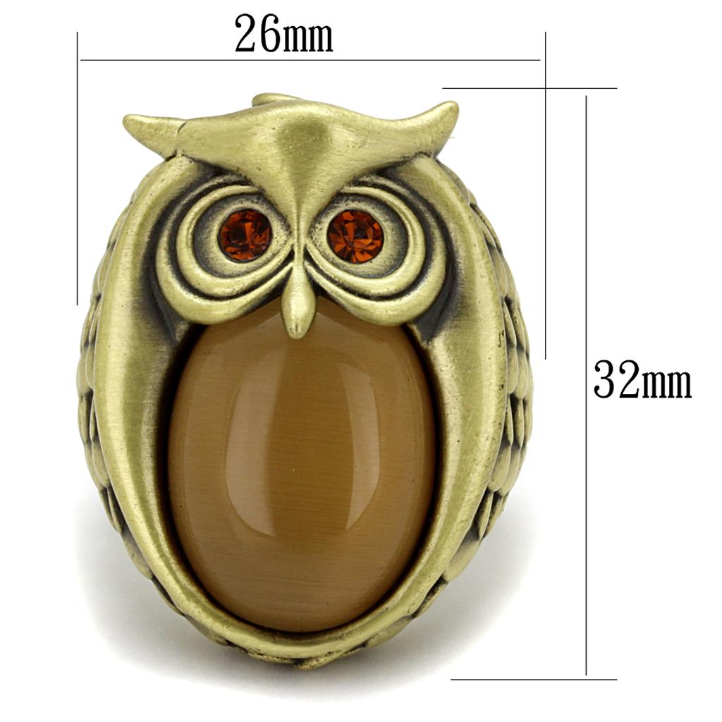 LO3888 - Antique Copper Brass Ring with Synthetic Cat Eye in Brown LuxuryLifeWay Online Store