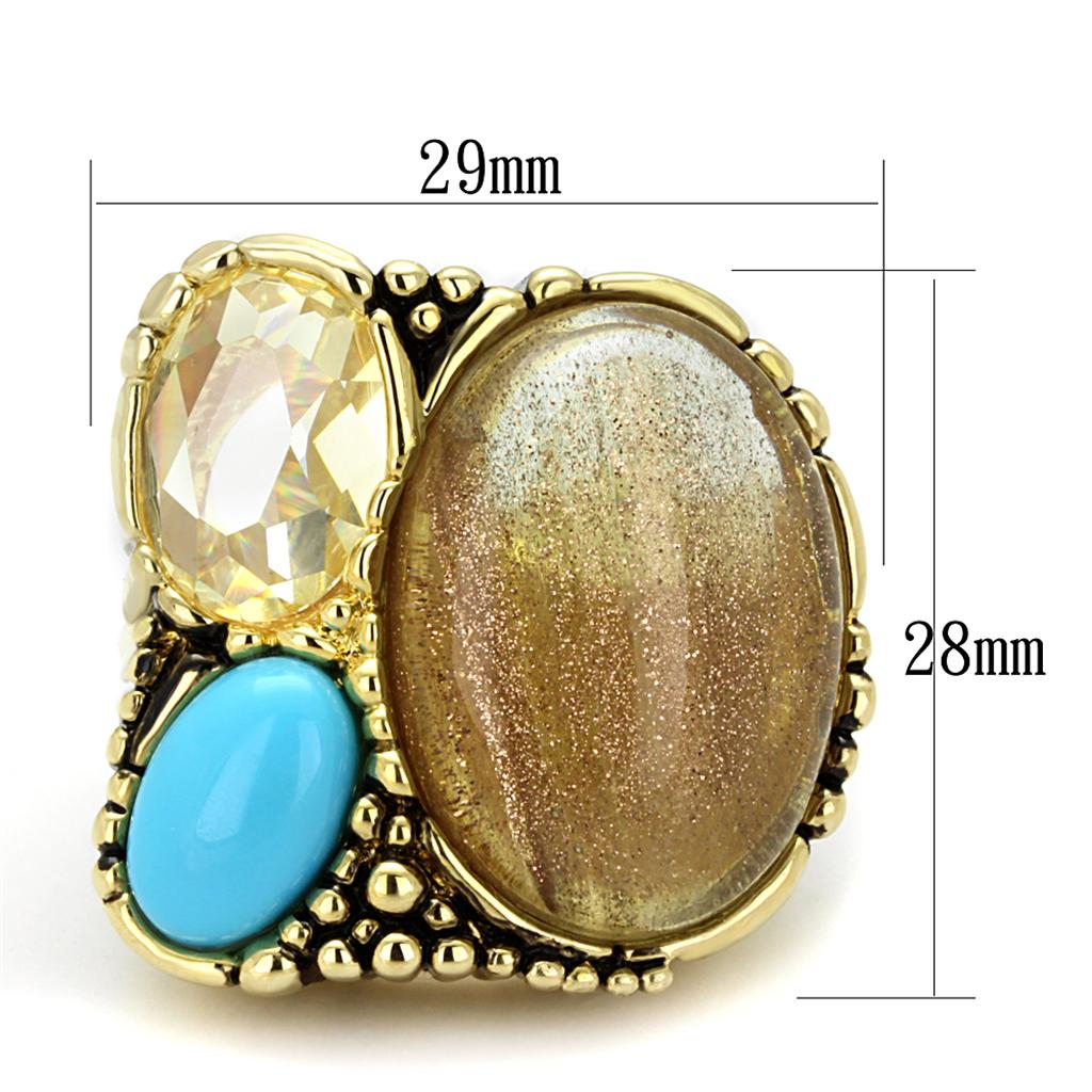 LO3900 - Gold Brass Ring with Synthetic Synthetic Rutile in Topaz LuxuryLifeWay Online Store