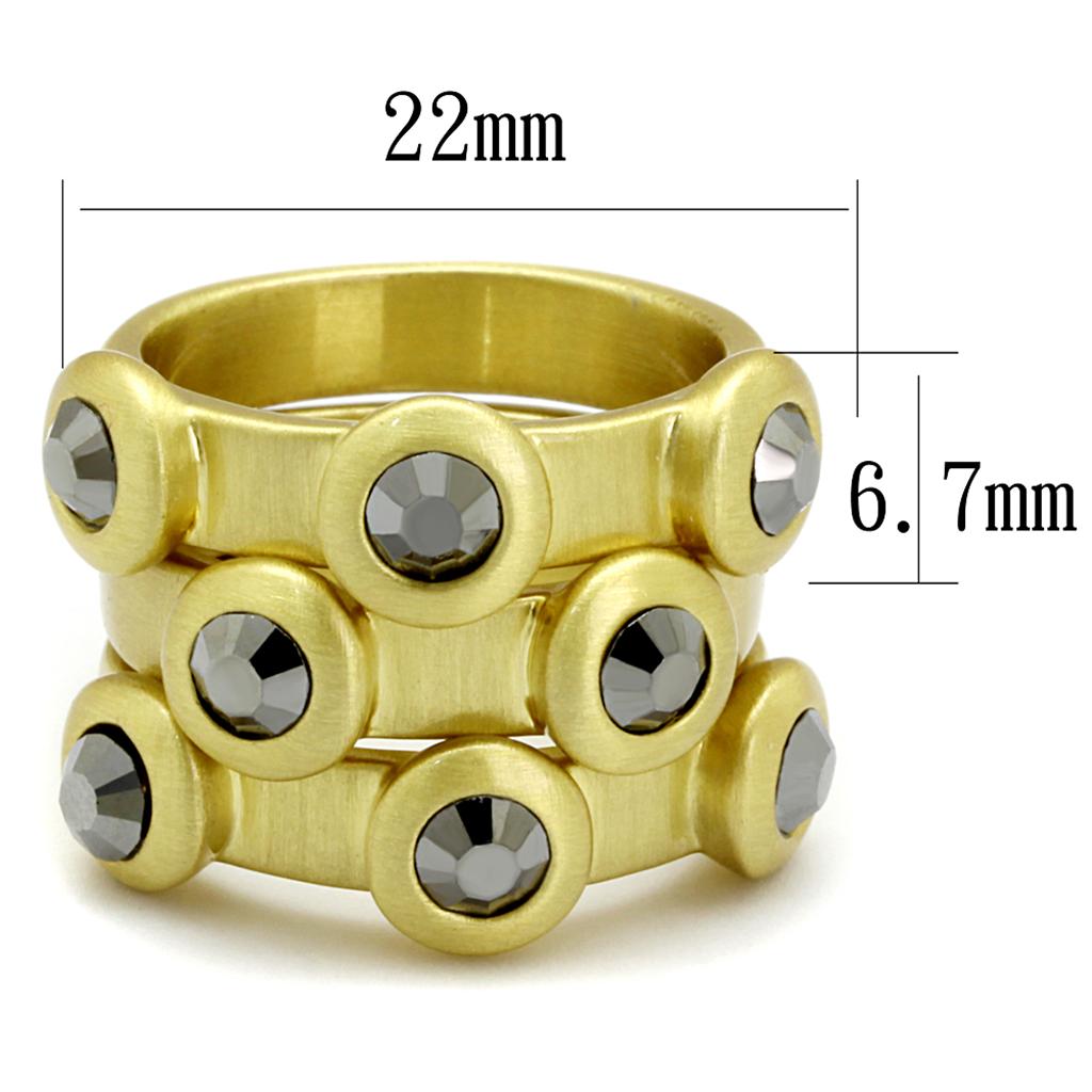 LO3917 - Gold & Brush Brass Ring with Top Grade Crystal  in Hematite LuxuryLifeWay Online Store