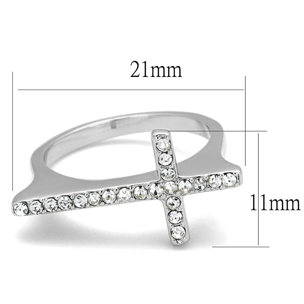 LO3976 - Rhodium Brass Ring with Top Grade Crystal  in Clear LuxuryLifeWay Online Store