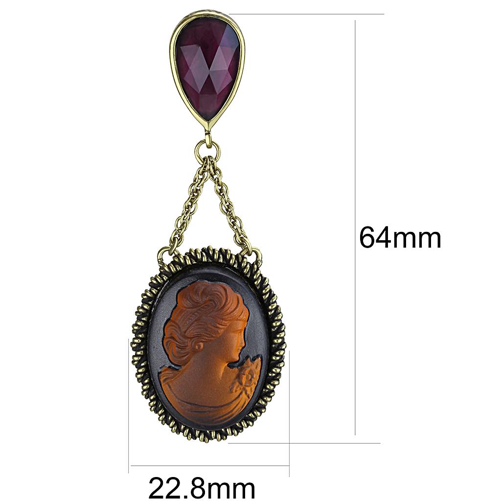 LO4182 - Antique Copper Brass Earrings with Synthetic Synthetic Stone in Smoked Quartz LuxuryLifeWay Online Store