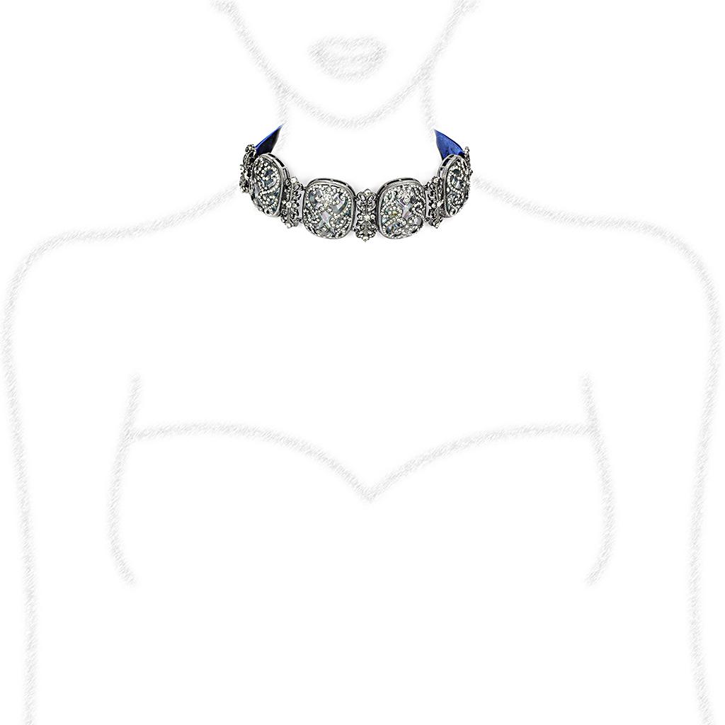 LO4206 - TIN Cobalt Black Brass Necklace with AAA Grade CZ  in Clear LuxuryLifeWay Online Store