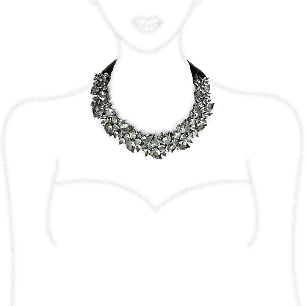 LO4208 - TIN Cobalt Black Brass Necklace with Synthetic Synthetic Glass in Black Diamond LuxuryLifeWay Online Store