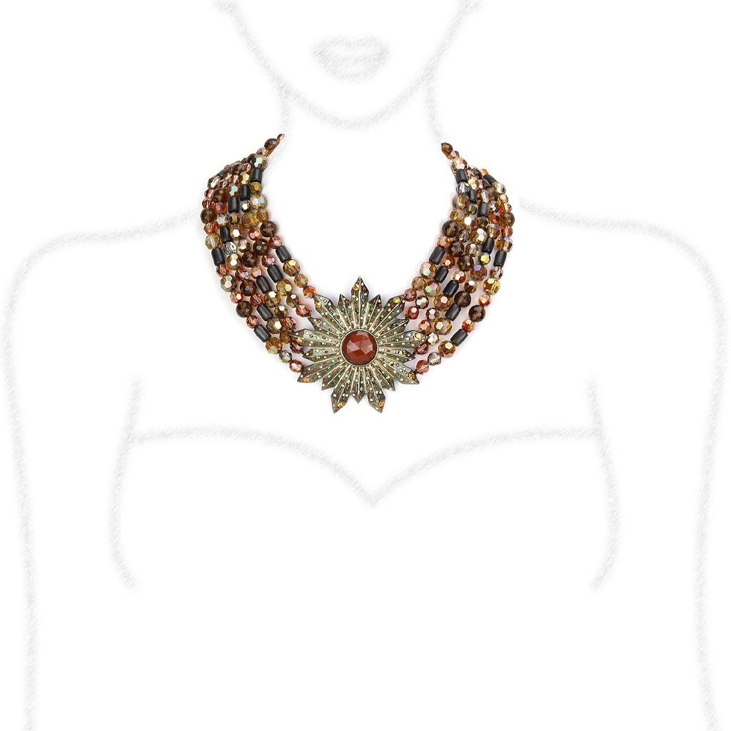 LO4210 - Antique Copper Brass Necklace with Synthetic Onyx in Garnet LuxuryLifeWay Online Store