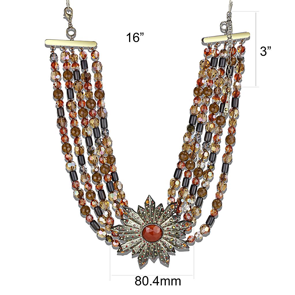 LO4210 - Antique Copper Brass Necklace with Synthetic Onyx in Garnet LuxuryLifeWay Online Store