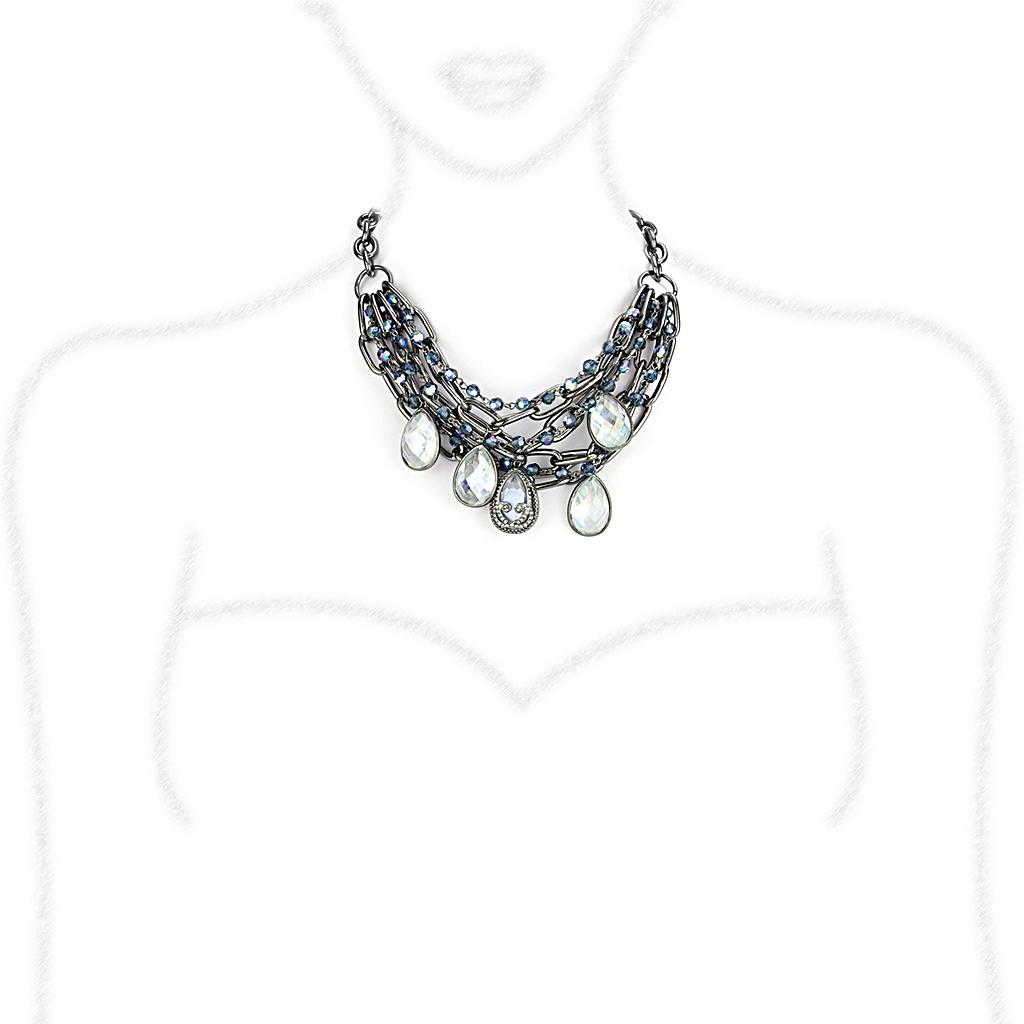 LO4211 - TIN Cobalt Black Brass Necklace with AAA Grade CZ  in Clear LuxuryLifeWay Online Store