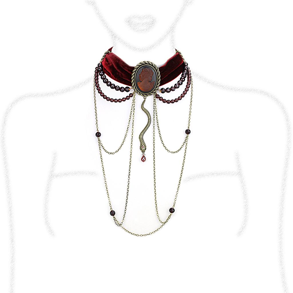 LO4212 - Antique Copper Brass Necklace with Synthetic Synthetic Stone in Smoked Quartz LuxuryLifeWay Online Store