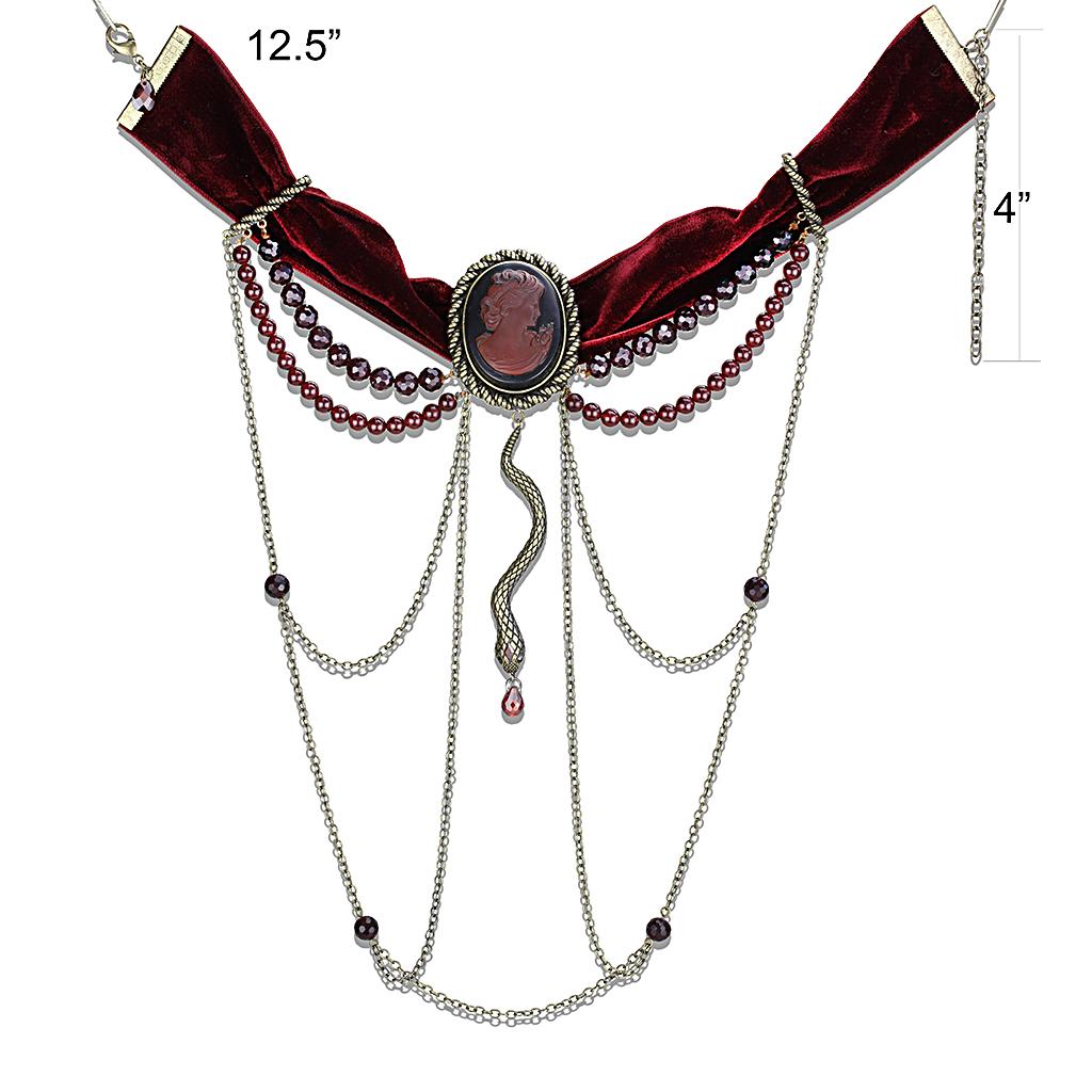 LO4212 - Antique Copper Brass Necklace with Synthetic Synthetic Stone in Smoked Quartz LuxuryLifeWay Online Store